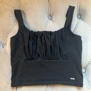 Hollister- Black Cropped Tank Top with Ruched Bust W/ Adjustable Straps SIZE S